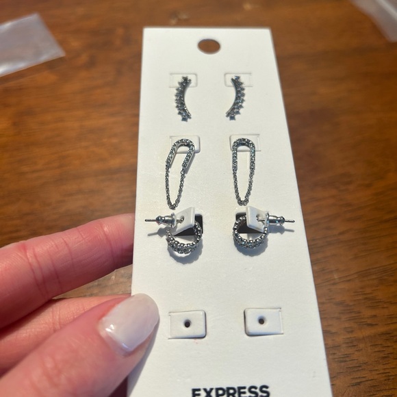 NWT Express Set of 3 Hoop and Drop Earrings Silver Tones - Picture 3 of 5